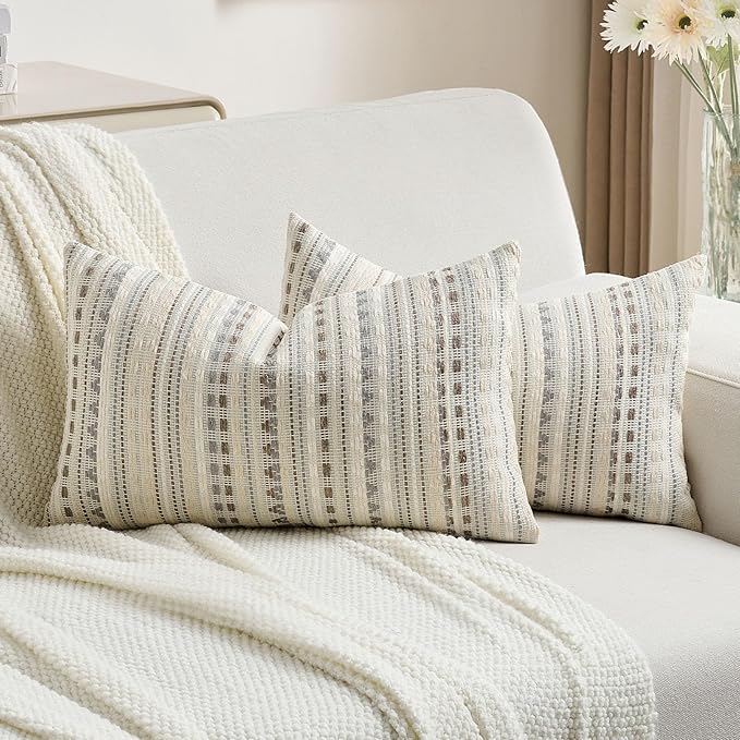FUTEI Grey White Decorative Throw Pillow Covers 12x20 Inch Set of 2, Soft Cozy by FUTEI