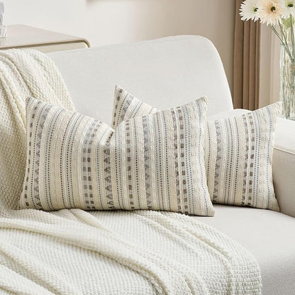 FUTEI Grey White Decorative Throw Pillow Covers 12x20 Inch Set of 2, Soft Cozy by FUTEI