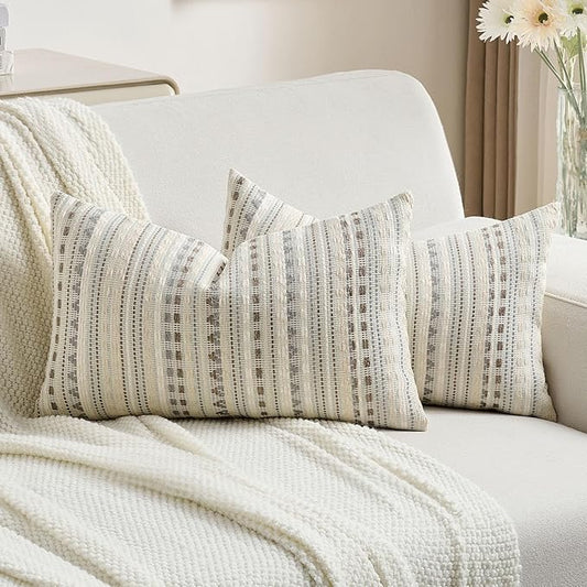 FUTEI Grey White Decorative Throw Pillow Covers 12x20 Inch Set of 2, Soft Cozy by FUTEI