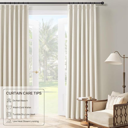 100% Light Blocking Pinch Pleat Linen Curtains 84 Inch Length 2 Panels Set - Image 9