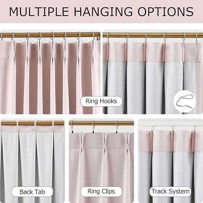 Vision Home Soft Pink Pinch Pleated Full Blackout Curtains Linen Blended Room - Image 5