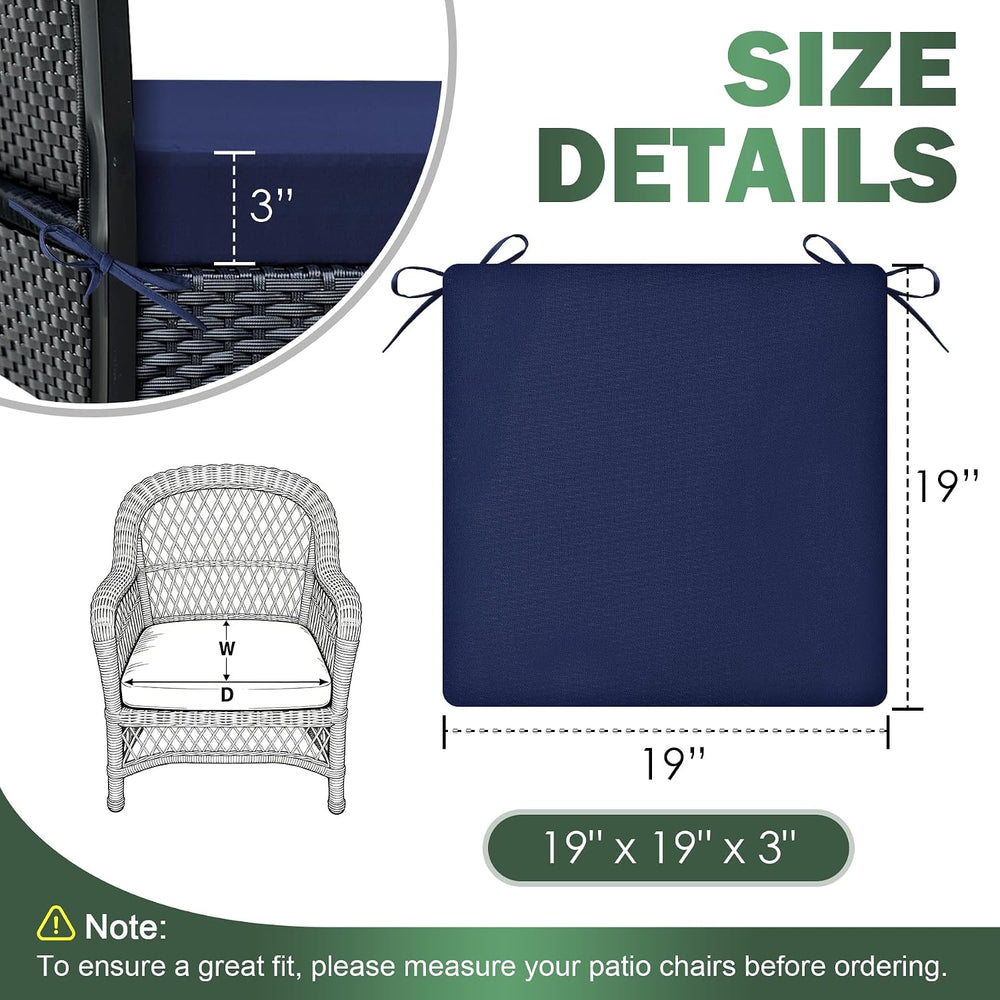 Outdoor Chair Cushions Set of 2, 19x19x3 Inch Waterproof & Fade Resistant...