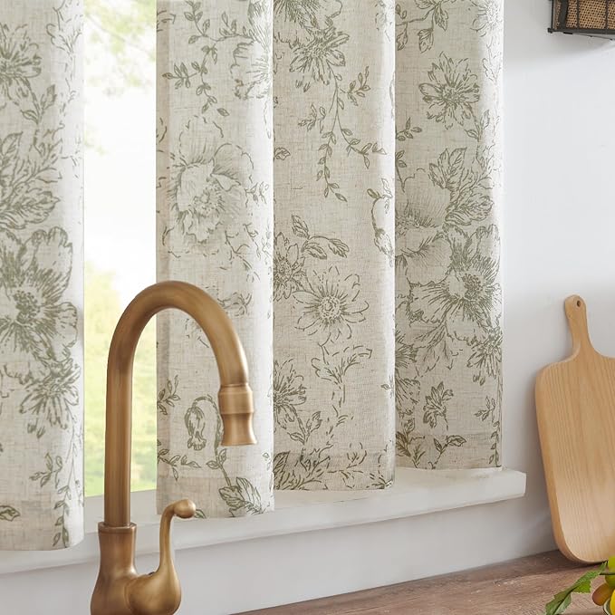 jinchan Floral Linen Tier Curtains 30 Inch Christmas Decorations Farmhouse - Image 2