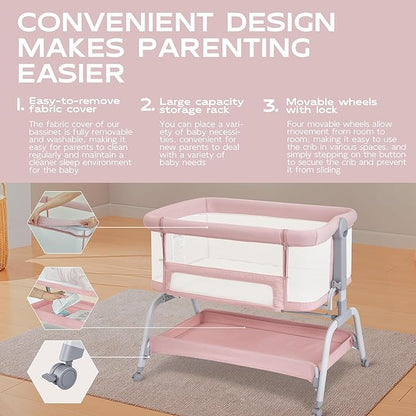 BabyBond Baby Bassinet, 3 in 1 Bassinet Bedside Sleeper - Image 3