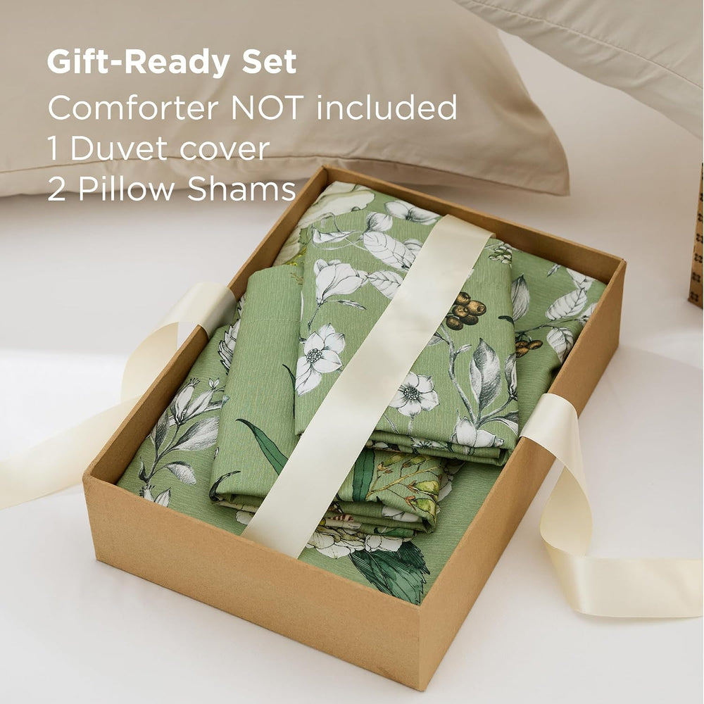 Bedsure Duvet Cover King Size - Reversible Green Floral&Bird Duvet Cover ...