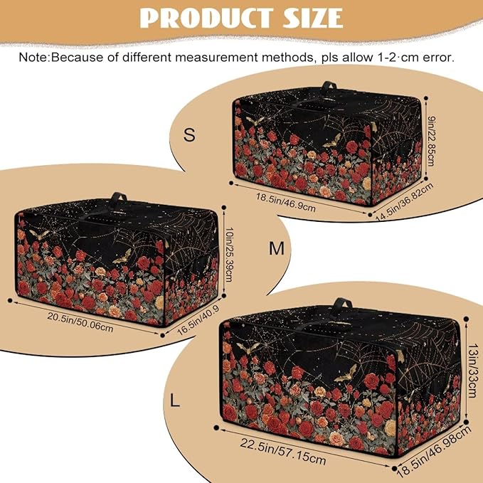 Red Rose Bat Cobweb Print Microwave Oven Dust Cover Polyester-Linen Fabric Dust - Image 7