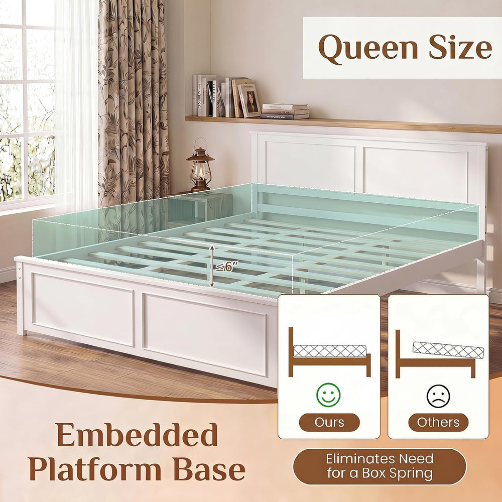 GIANTEX Queen Size Bed Frame with Headboard, White