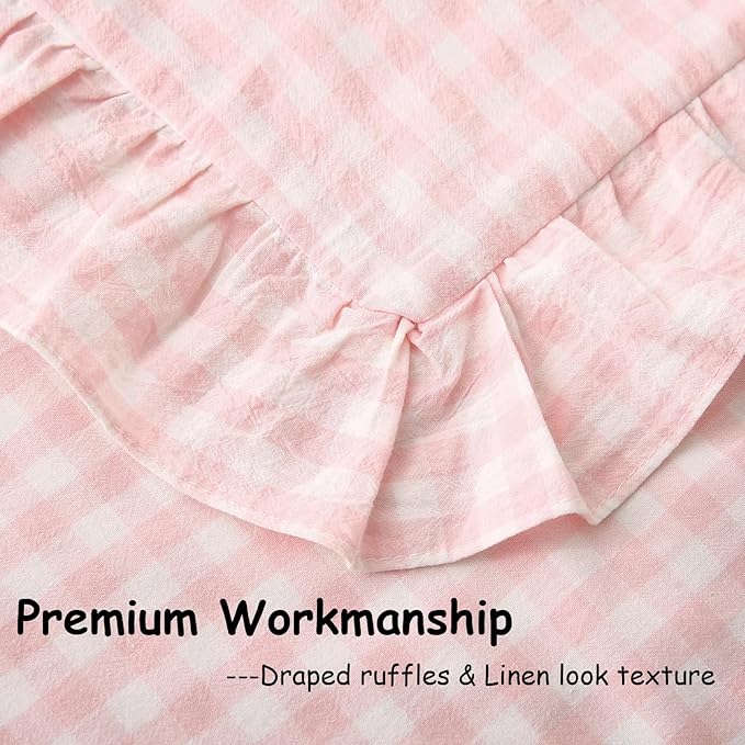 2 Pack Blush White Plaid Ruffle Gingham Throw Pillow Covers, 100% Washed Cotton - Image 6