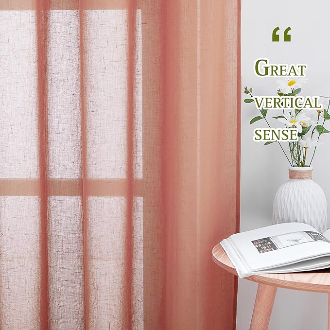NICETOWN Linen Semi Sheer Curtains, Grommet Top Rustic Farmhouse Linen Curtains - Image 3