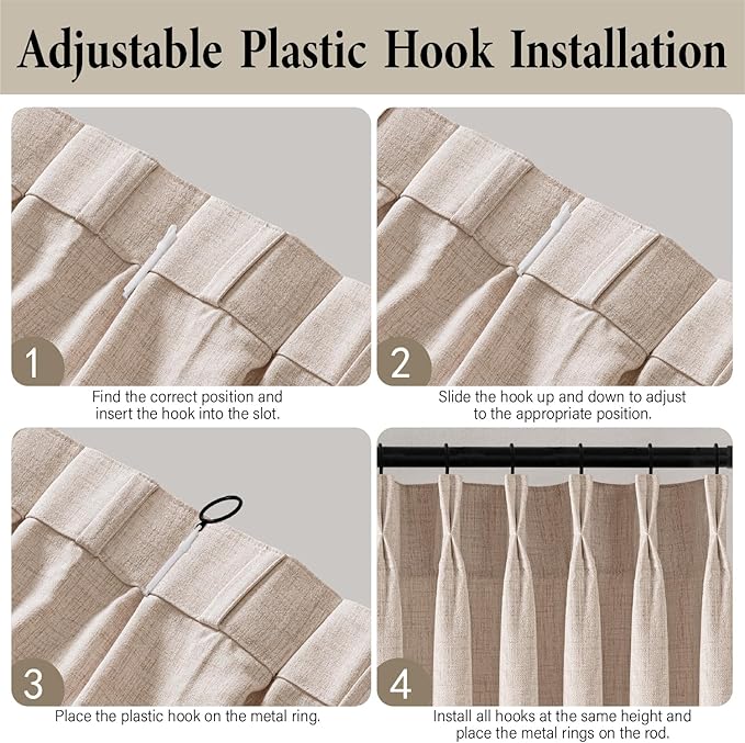 MIULEE Pinch Pleated Thick Linen Curtains 90 Inch Long 4 Panels Set Back Tab - Image 9