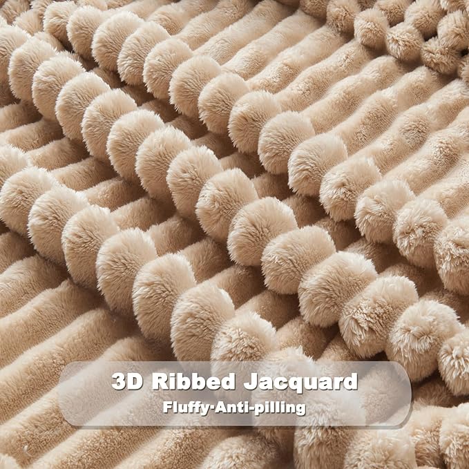 NEWCOSPLAY Super Soft King Blanket Brown Premium Silky Flannel Fleece 3D Ribbed - Image 5