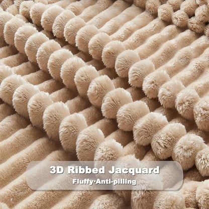 NEWCOSPLAY Super Soft King Blanket Brown Premium Silky Flannel Fleece 3D Ribbed - Image 5