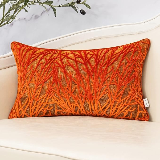 Yangest Orange Throw Pillow Cover Velvet Cushion Cover Branches Rectangular by Yangest