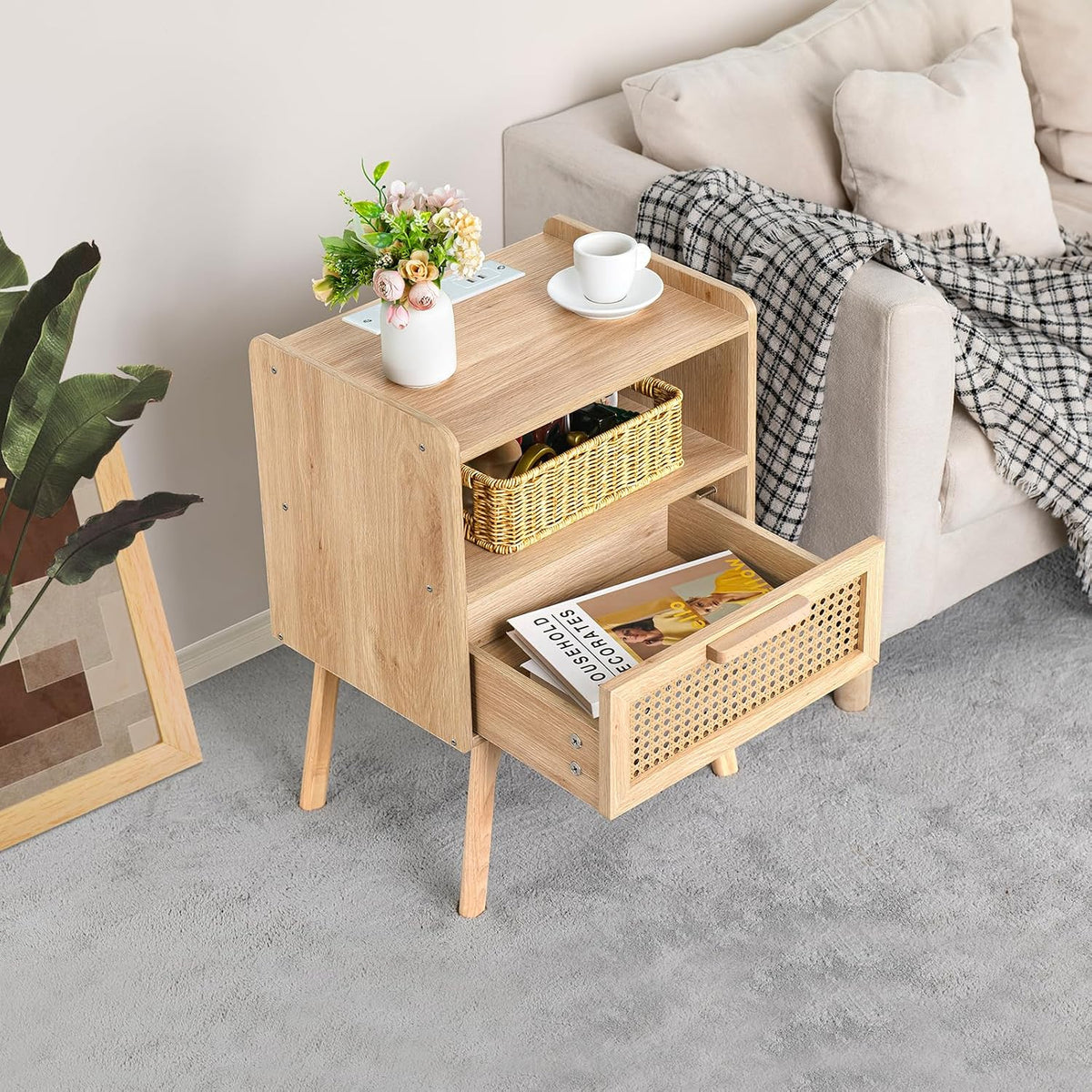lerliuo rattan nightstand with charging station, boho night, package contents