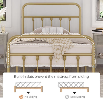 yaheetech 2 pcs twin bed frame with headboard, side view