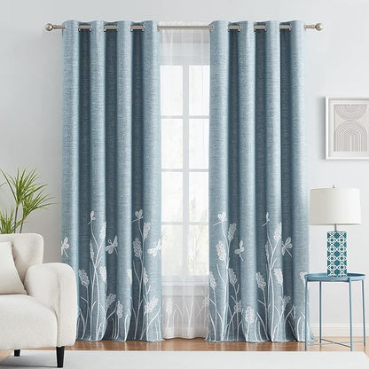 Melodieux Wheat Embroidery Linen Textured Curtain by Melodieux