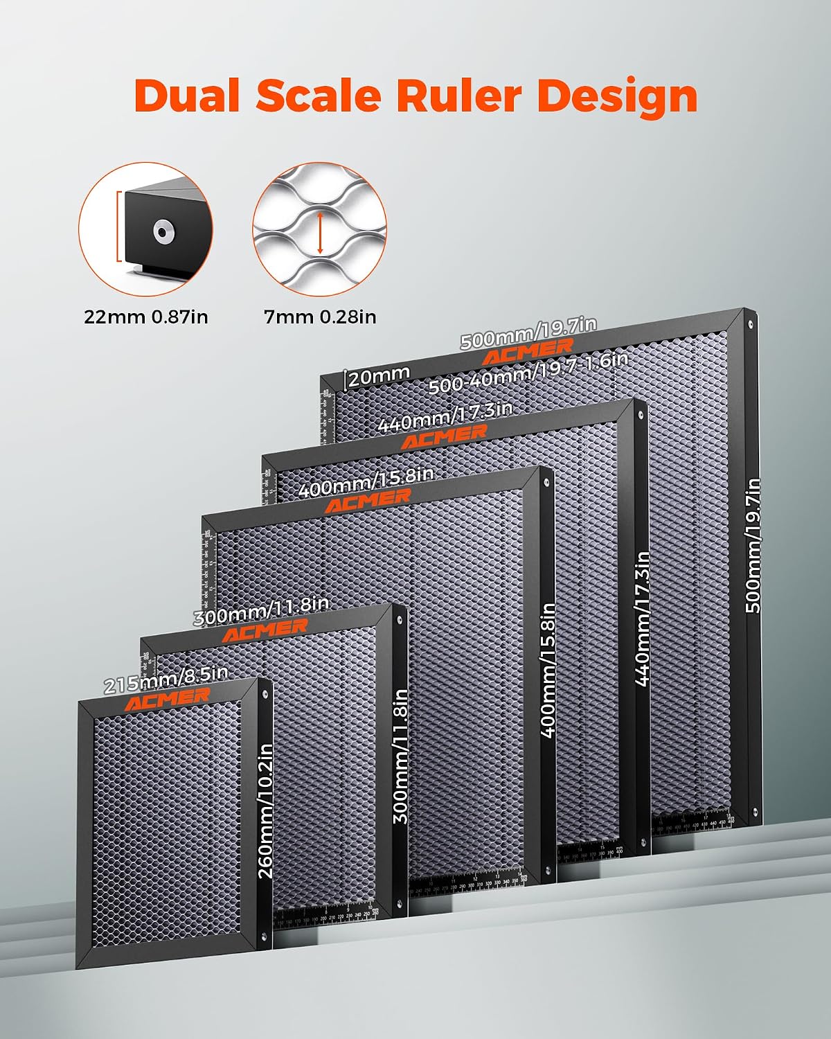 acmer honeycomb laser bed, 300 x 300mm cutting, front angle view