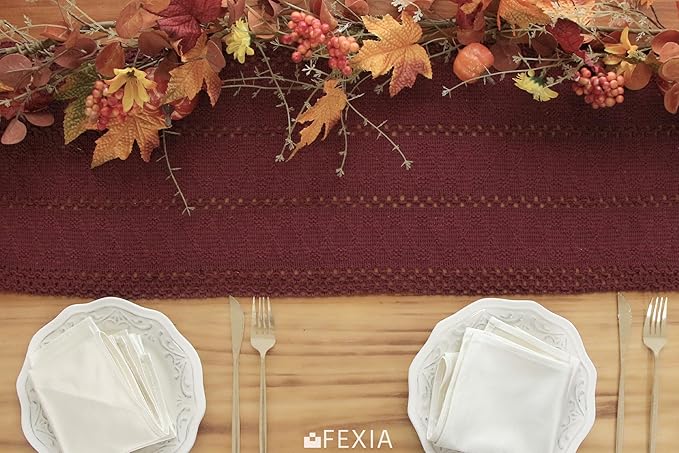 Burgundy Red Table Runner with Tassels 90 Inches Long - Image 6