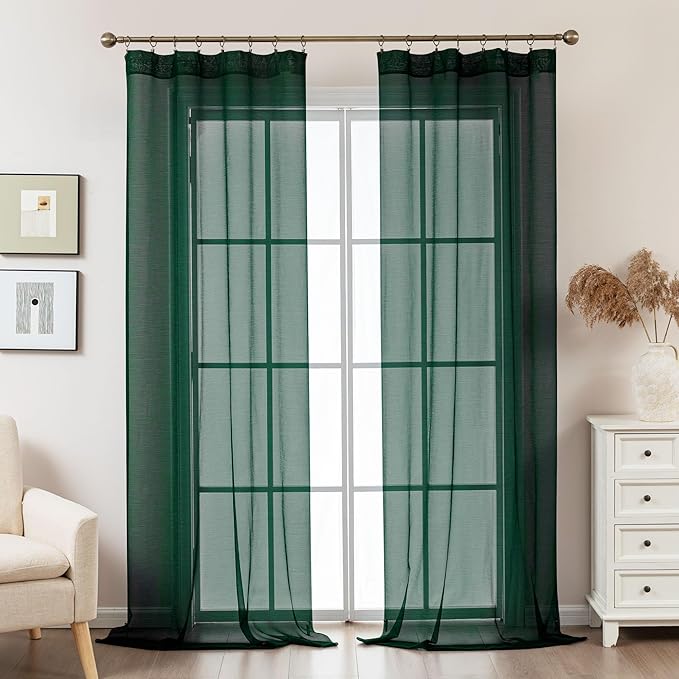 Green Sheer Curtains 108 Inches Extra Long, Privacy Semi Sheer Curtains - Image 2