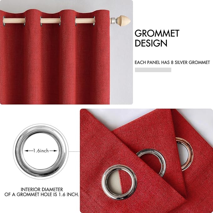 MIULEE Linen Curtains for Bedroom 100% Blackout Thermal Insulated Red Grommet - Image 4