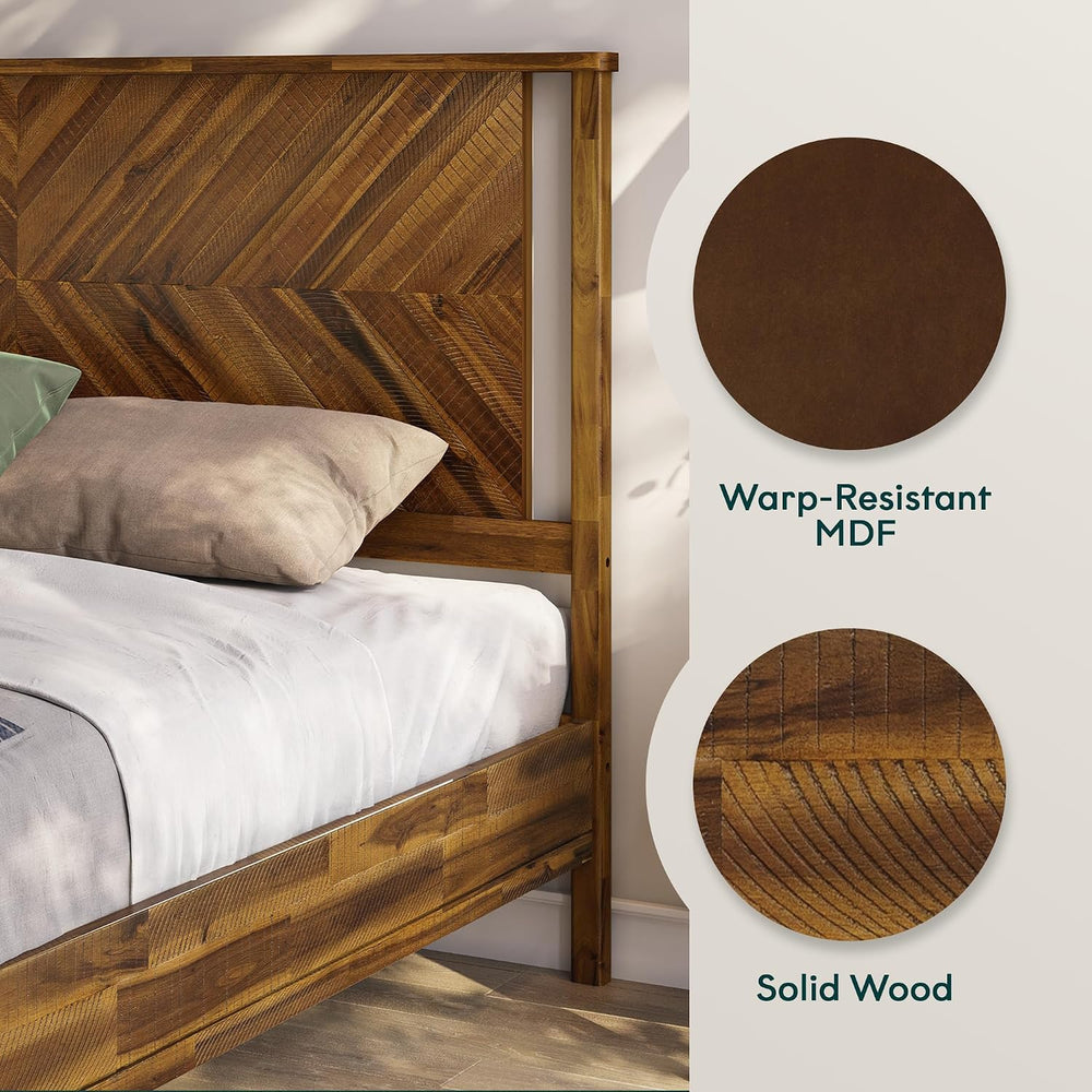Bme Vivian King Bedframe with Herringbone Headboard, Scandinavian, Chestnut