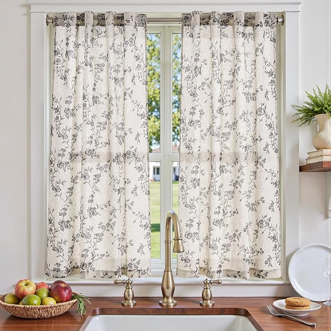 jinchan Floral Kitchen Curtains 54 Inch Linen Tier Curtains Farmhouse Cafe Half by JINCHAN