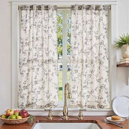 jinchan Floral Kitchen Curtains 54 Inch Linen Tier Curtains Farmhouse Cafe Half by JINCHAN
