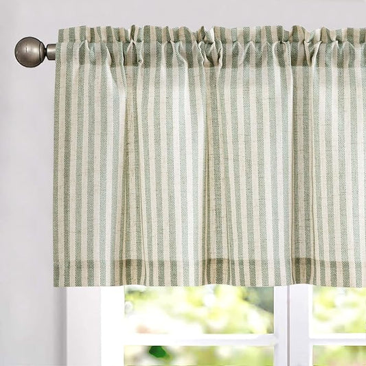jinchan Valance Curtain Linen Textured Striped Window Curtain by JINCHAN