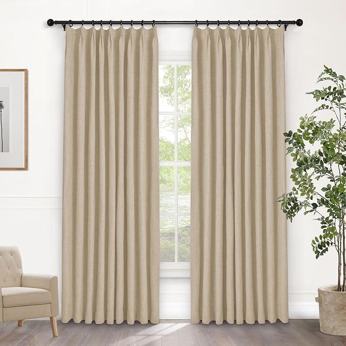 Macochico Pinch Pleated Blackout Curtains 102 Inches Long 100% Light Blocking by Macochico