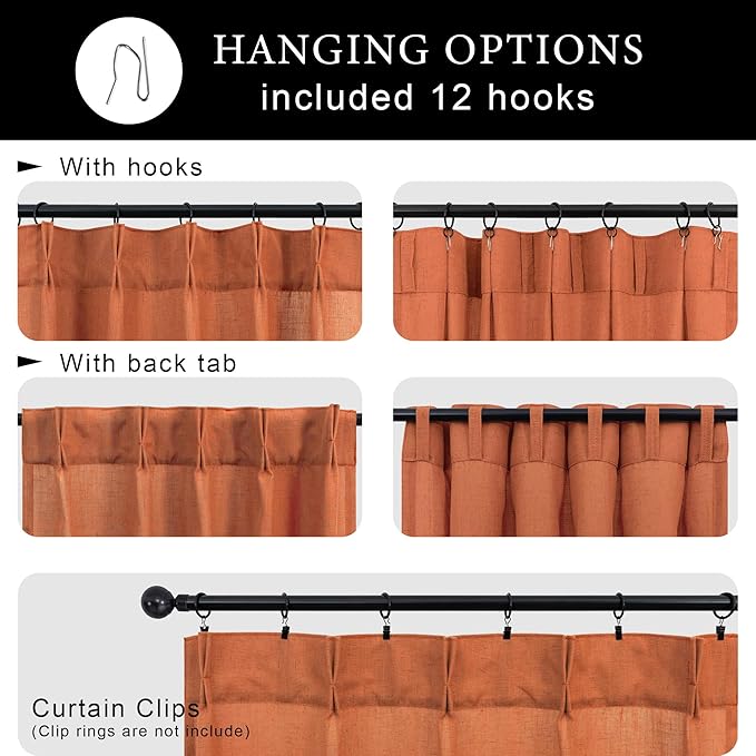 2 Tier Fall Kitchen Curtain 36 Inch Length Pinch Pleated Linen Light Filtering - Image 4