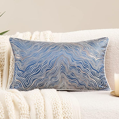 Avigers 12 x 20 Inch Rectangle Blue Silver Gold Abstract Striped Embroidery by Avigers