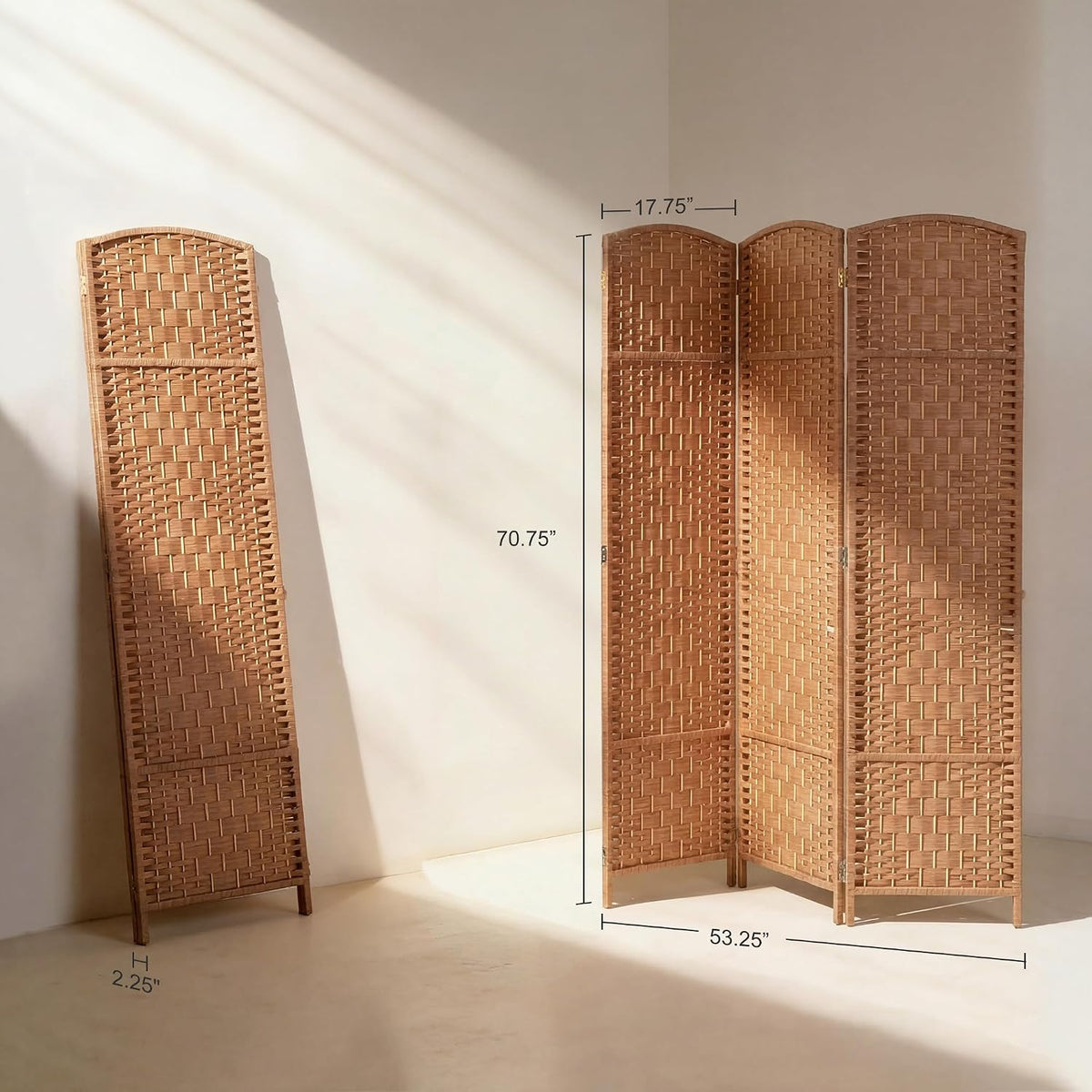 homcom room divider 3-panel, 6ft-tall folding privacy screen on a desk or shelf