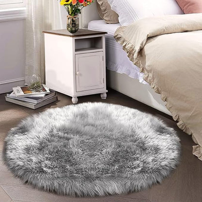 Latepis Grey Area Round Area 5ft Circle Fur Rug - Image 7