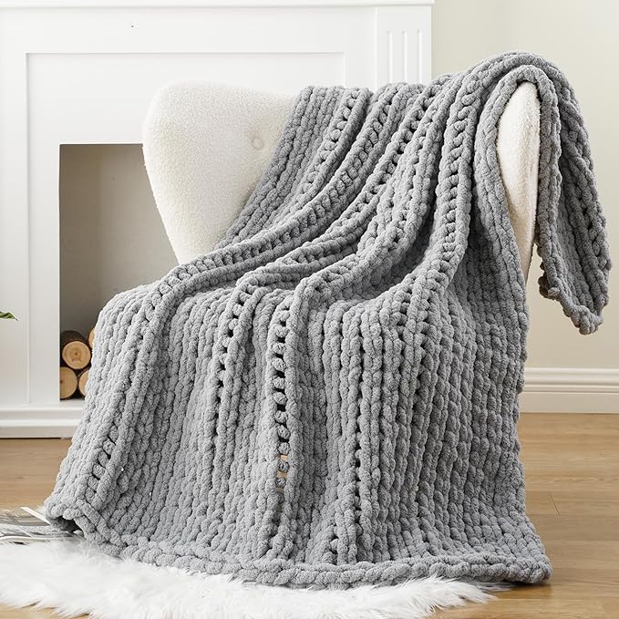 Battilo Chunky Knit Throw Blanket, Soft and Thick Chenille Throw Blanket - Image 3