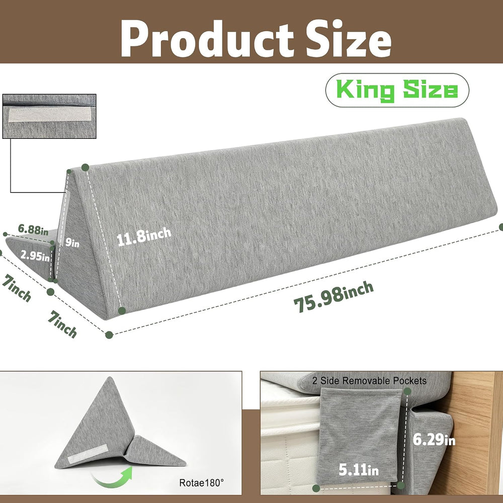 King Size Bed Wedge Gap Filler Mattress Headboard Gap Filler(0-7") with ...