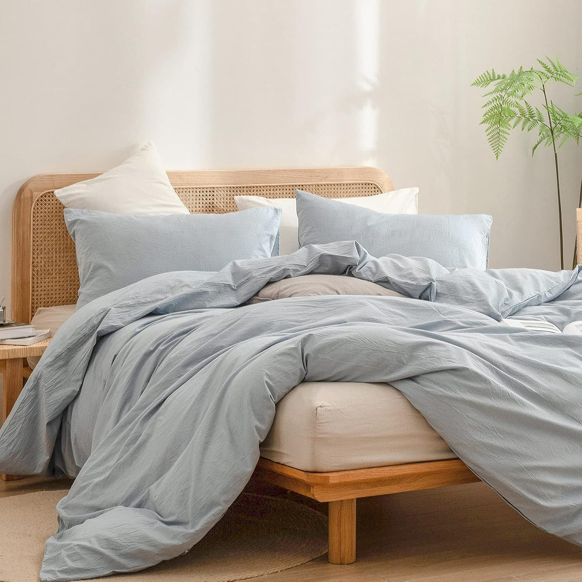 bestouch cotton solid duvet cover set linen feel, side view