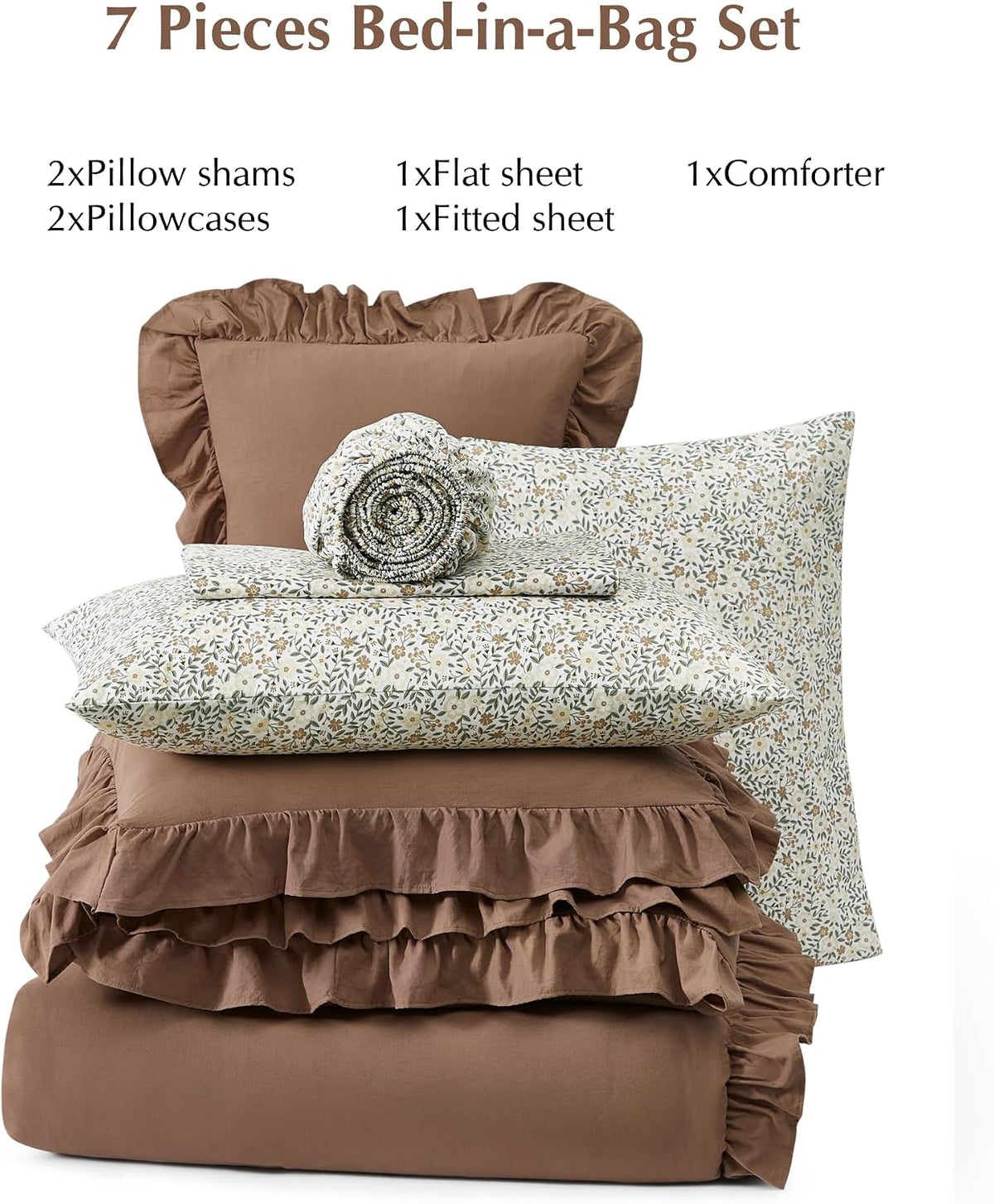 bloomhaven queen comforter set-7 pieces ruffle bedding with on a desk or shelf