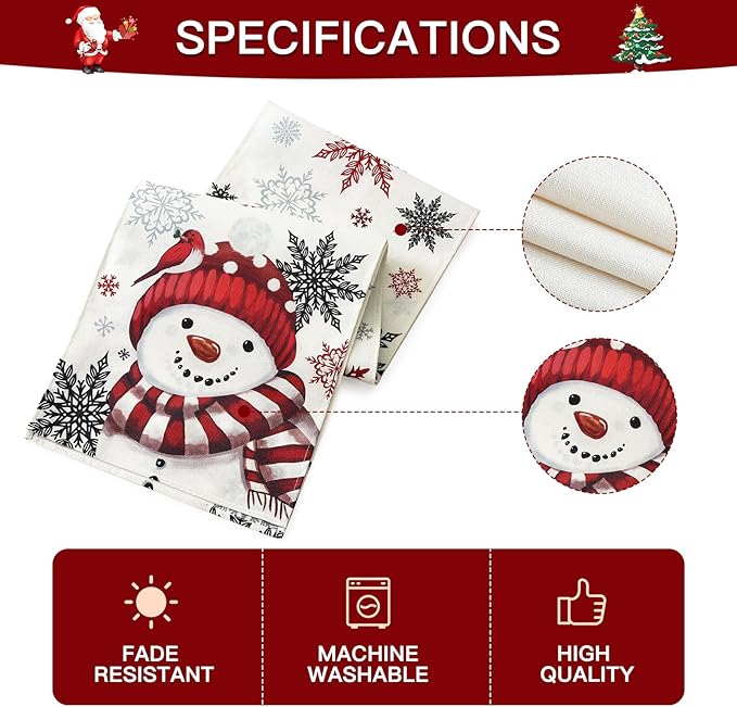 OTOSTAR Snowflakes and Red Snowman Christmas Table Runner, Xmas Seasonal Winter - Image 6