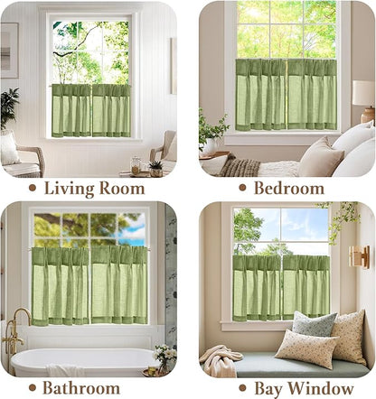 jinchan Linen Pinch Pleated Kitchen Curtains 24 Inch 2 Panels, Natural Linen - Image 6