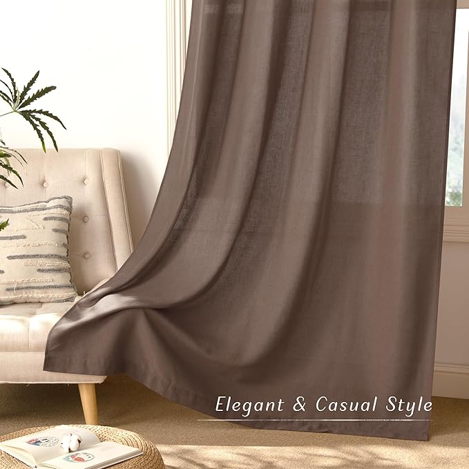 NICETOWN Linen Brown Curtains 96 inch Long, Grommet Privacy Added Thick Flax - Image 6