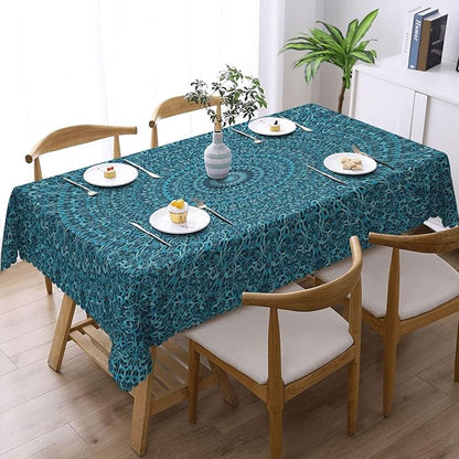 Mandala Tablecloth Turquoise Teal Blue Boho Ethnic Abstract Art Meditation - Image 2