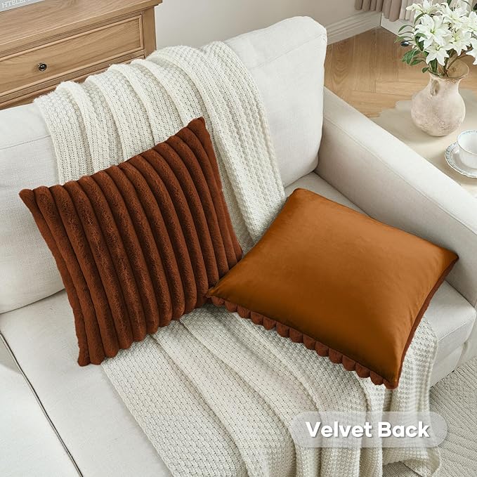 FUTEI Rust Throw Pillow Covers Set of 2, 12x20 Inch Striped Texture Lumbar - Image 4
