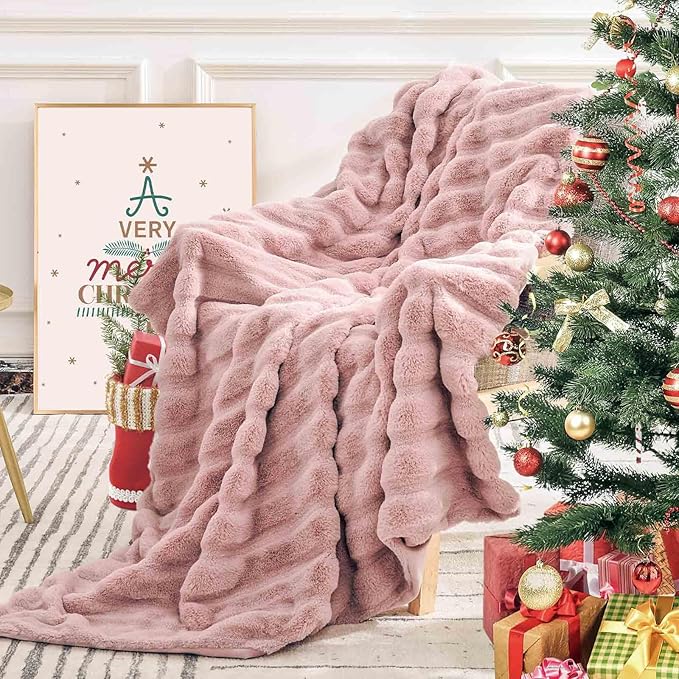 NEXHOME PRO Faux Fur Throw Blanket Pink, Luxury Soft Decorative Cozy Plush Long - Image 9
