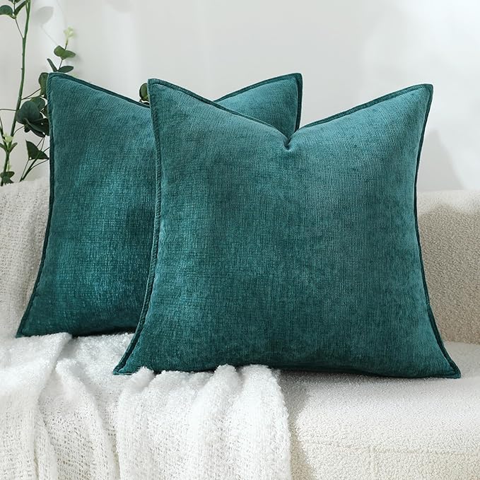 Stellhome Soft Decorative Chenille Pillow Covers 18x18 Inch Natural Teal Boho by Stellhome
