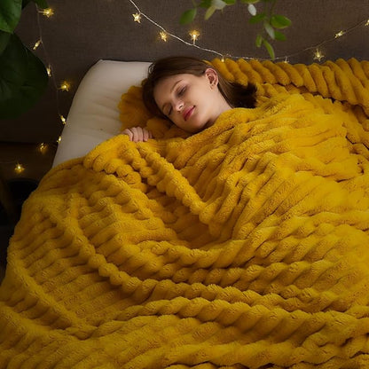 NEWCOSPLAY Super Soft Queen Blanket Mustard Yellow Premium Silky Flannel Fleece - Image 2