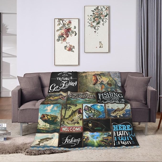 Fishing Blanket Hunting Fish Throw Blanket Flannel Stuff Merch Cozy Decor - Image 8