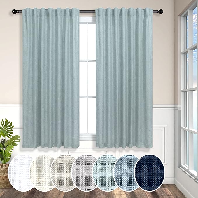 Teal Curtains 54 Inch Length for Master Bedroom 2 Panels Back Tab Pocket Blue by Pitalk