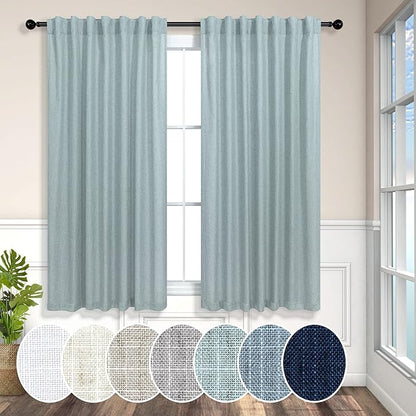 Teal Curtains 54 Inch Length for Master Bedroom 2 Panels Back Tab Pocket Blue by Pitalk
