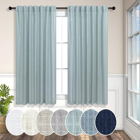 Teal Curtains 54 Inch Length for Master Bedroom 2 Panels Back Tab Pocket Blue by Pitalk