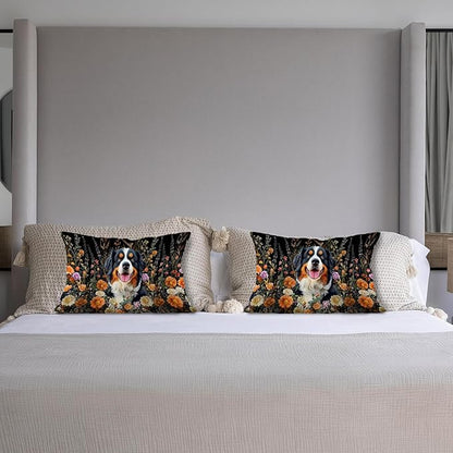 Moody Floral Bernese Mountain Dog Pillow Covers 12x20 Set of 2, Bernese - Image 4